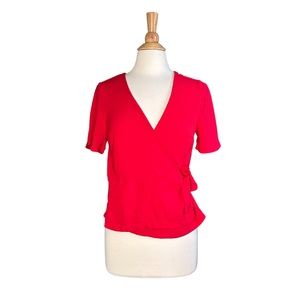 Red Criss Cross Tie Up Peplum Top Blouse N7